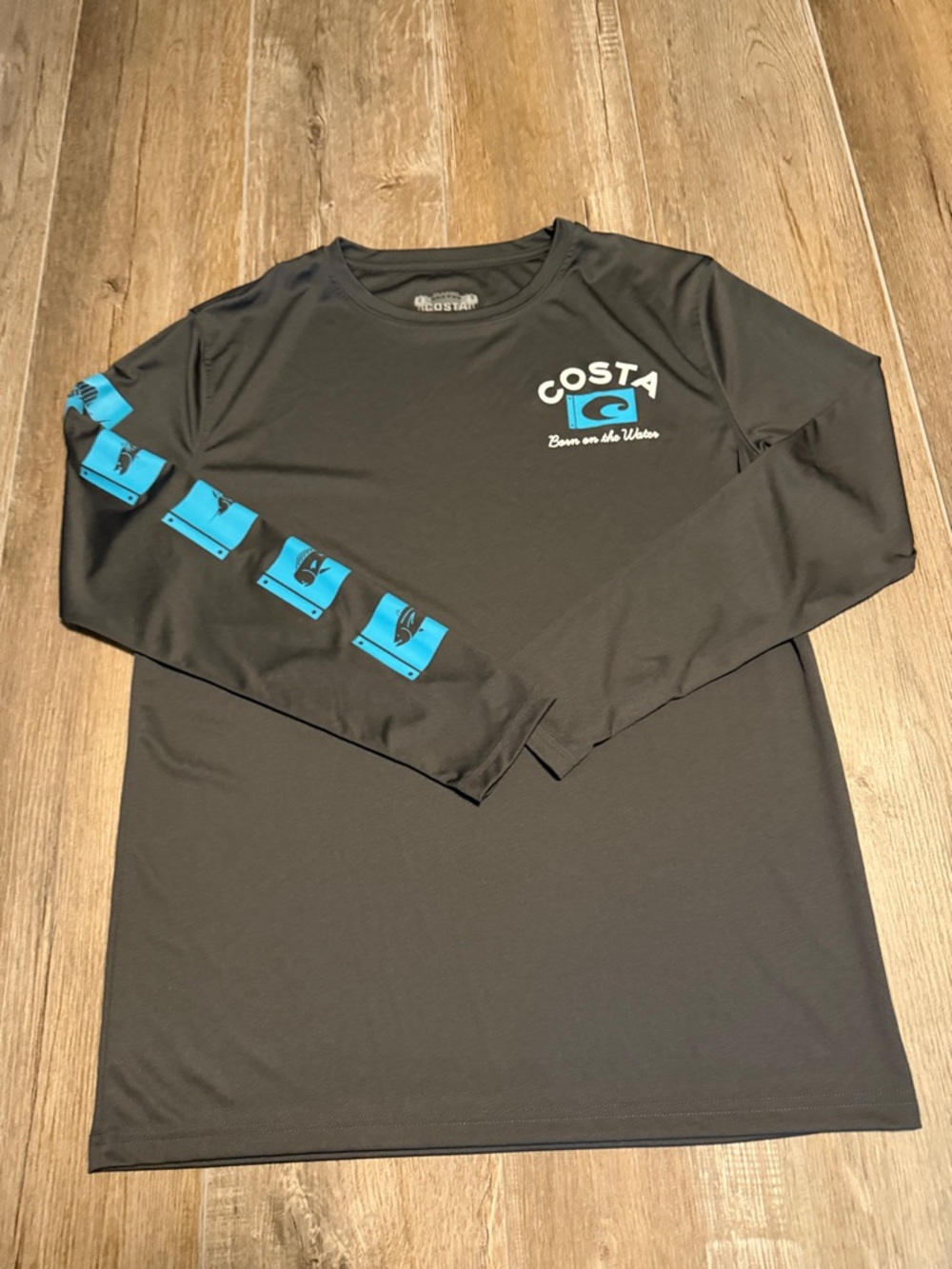 Costa Charcoal Long Sleeve Tee with Aqua Accents